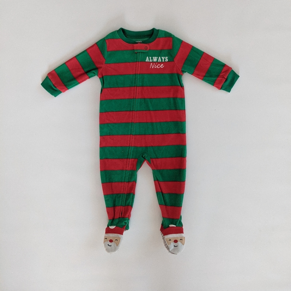 Carter's Red and Green Striped Always Nice Footie